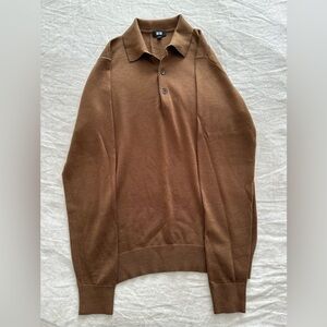 Uniqlo Fine Merino Wool Long-Sleeve Polo - Brown